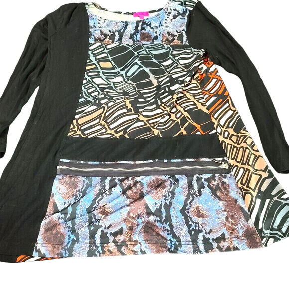 Max & Rina Womens Tunic Multi Color Size Large Polyester Blend Stretch Zipper - Picture 1 of 12